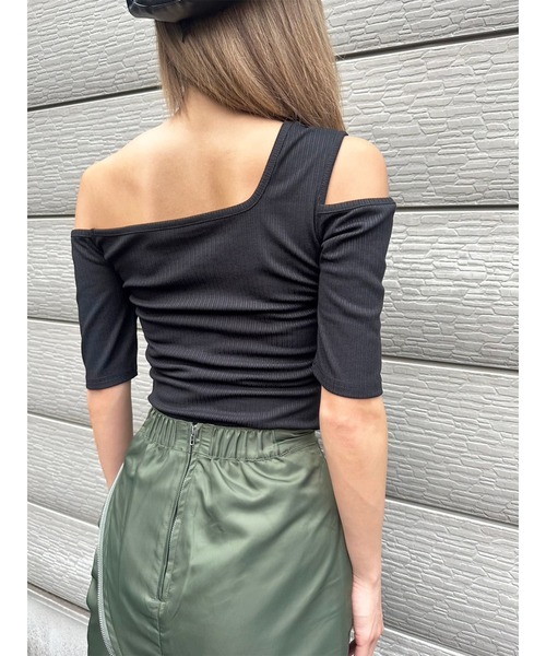 EGOIST（エゴイスト）の「アシメデザインカットリブTOP（Tシャツ/カットソー・レディース・ブラック/カーキ/パープル・FREE）」の11枚目の写真