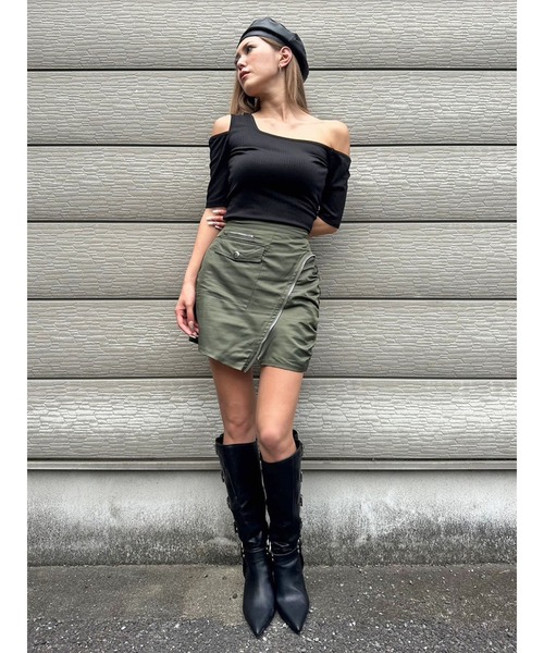 EGOIST（エゴイスト）の「アシメデザインカットリブTOP（Tシャツ/カットソー・レディース・ブラック/カーキ/パープル・FREE）」の12枚目の写真