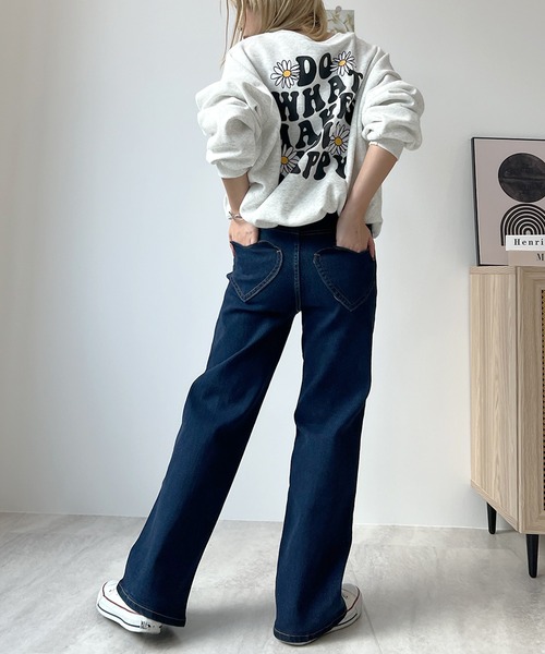 セール】【3サイズ展開】ハートポケットステッチストレートデニム