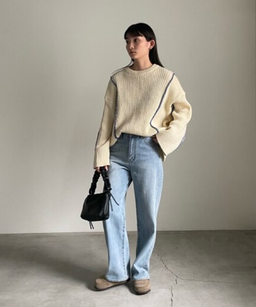ニット セーター 配色リンキングニットトップス レディース 配色リンキングニットトップス（ニット/セーター）｜select MOCA