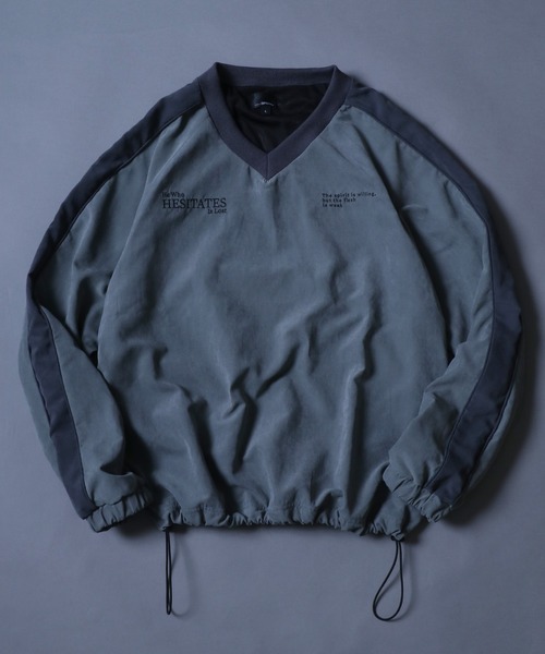 【セール】Nylon Logo Embroidery Pullover/ナイロン ゲームシャツ ユニフォーム Vネック オーバーサイズ(ナイロンジャケット)|ANPAS(アンパス)