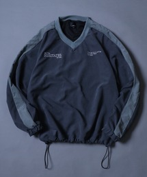 Nylon Fabric Logo Embroidery Pullover/ナイロン ゲームシャツ スウェット トップス ユニフォーム Vネック オーバーサイズ