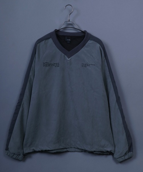 ANPAS（アンパス）の「Nylon Fabric Logo Embroidery Pullover/ナイロン ゲームシャツ スウェット トップス ユニフォーム Ｖネック オーバーサイズ（ナイロンジャケット・メンズ・カーキ/チャコール・M/L）」の12枚目の写真