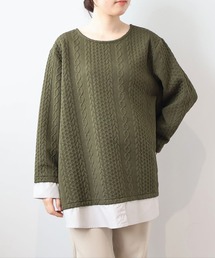 【LL~6L 大きいサイズ】【WEB/一部店舗限定】フクレジャガード重ね着風カットソー