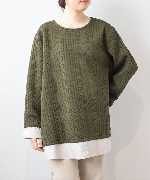 MB mint breeze(エムビーミントブリーズ)の「【LL~6L 大きいサイズ】【WEB/一部店舗限定】フクレジャガード重ね着風カットソー(Tシャツ/カットソー・レディース・チャコールグレー/レッド/ネイビー/カーキ・5L/4L/3L/LL/6L)」の2枚目の写真