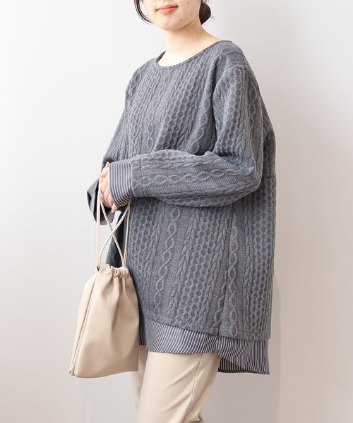 MB mint breeze(エムビーミントブリーズ)の「【LL~6L 大きいサイズ】【WEB/一部店舗限定】フクレジャガード重ね着風カットソー(Tシャツ/カットソー・レディース・チャコールグレー/レッド/ネイビー/カーキ・5L/4L/3L/LL/6L)」の1枚目の写真