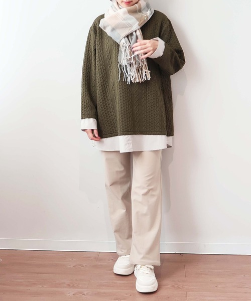 MB mint breeze(エムビーミントブリーズ)の「【LL~6L 大きいサイズ】【WEB/一部店舗限定】フクレジャガード重ね着風カットソー(Tシャツ/カットソー・レディース・チャコールグレー/レッド/ネイビー/カーキ・5L/4L/3L/LL/6L)」の11枚目の写真