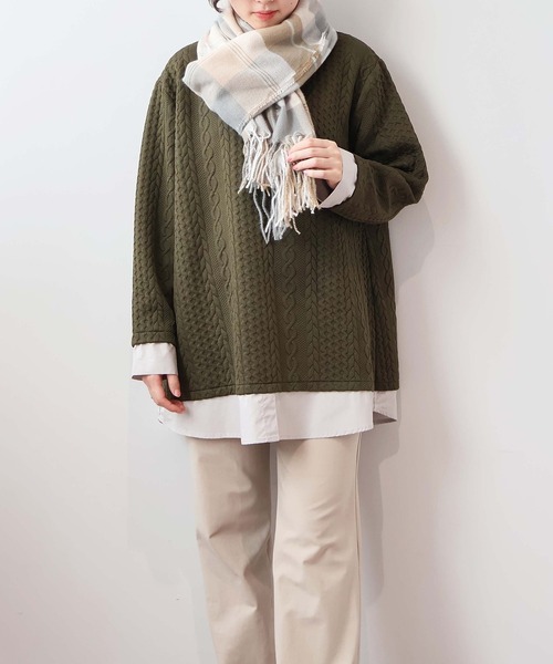MB mint breeze(エムビーミントブリーズ)の「【LL~6L 大きいサイズ】【WEB/一部店舗限定】フクレジャガード重ね着風カットソー(Tシャツ/カットソー・レディース・チャコールグレー/レッド/ネイビー/カーキ・5L/4L/3L/LL/6L)」の12枚目の写真
