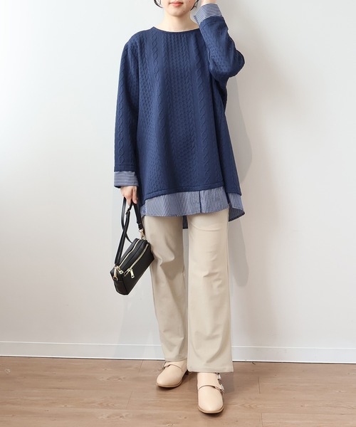 MB mint breeze(エムビーミントブリーズ)の「【LL~6L 大きいサイズ】【WEB/一部店舗限定】フクレジャガード重ね着風カットソー(Tシャツ/カットソー・レディース・チャコールグレー/レッド/ネイビー/カーキ・5L/4L/3L/LL/6L)」の13枚目の写真