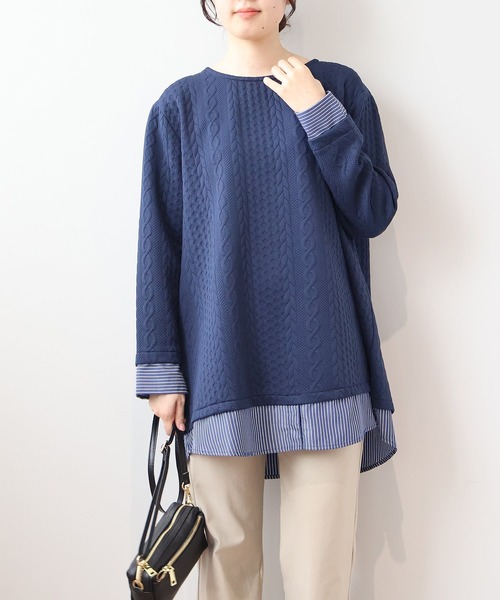 MB mint breeze(エムビーミントブリーズ)の「【LL~6L 大きいサイズ】【WEB/一部店舗限定】フクレジャガード重ね着風カットソー(Tシャツ/カットソー・レディース・チャコールグレー/レッド/ネイビー/カーキ・5L/4L/3L/LL/6L)」の15枚目の写真