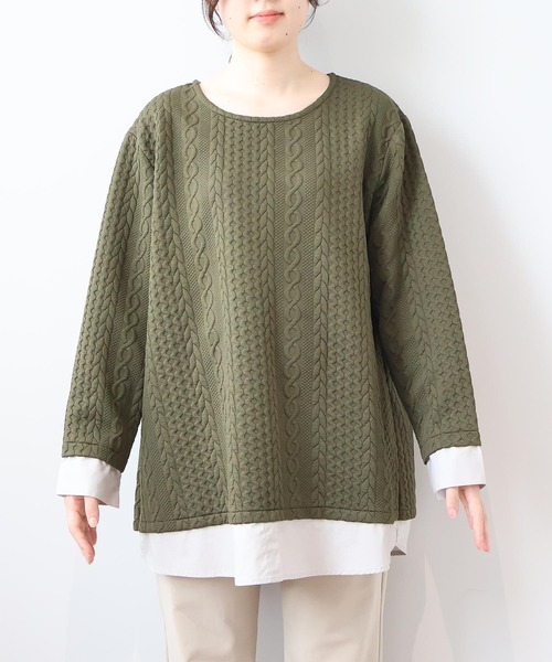 MB mint breeze(エムビーミントブリーズ)の「【LL~6L 大きいサイズ】【WEB/一部店舗限定】フクレジャガード重ね着風カットソー(Tシャツ/カットソー・レディース・チャコールグレー/レッド/ネイビー/カーキ・5L/4L/3L/LL/6L)」の16枚目の写真
