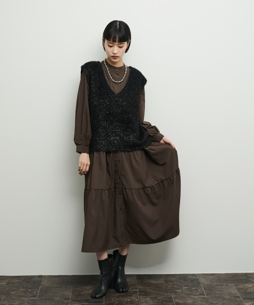 Shelly island（シェリーアイランド）の「ティアードシャツワンピース（シャツワンピース・レディース・ブラウン/ブラック・FREE）」の9枚目の写真