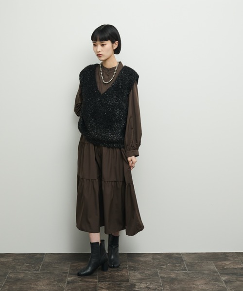 Shelly island（シェリーアイランド）の「ティアードシャツワンピース（シャツワンピース・レディース・ブラウン/ブラック・FREE）」の10枚目の写真