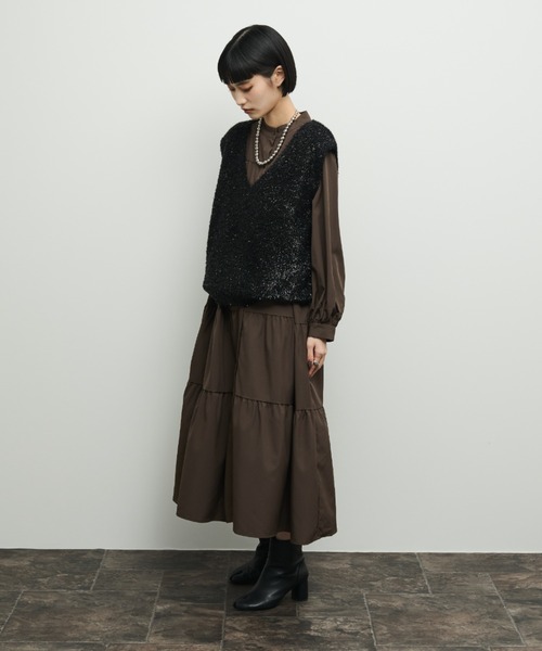 Shelly island（シェリーアイランド）の「ティアードシャツワンピース（シャツワンピース・レディース・ブラウン/ブラック・FREE）」の12枚目の写真