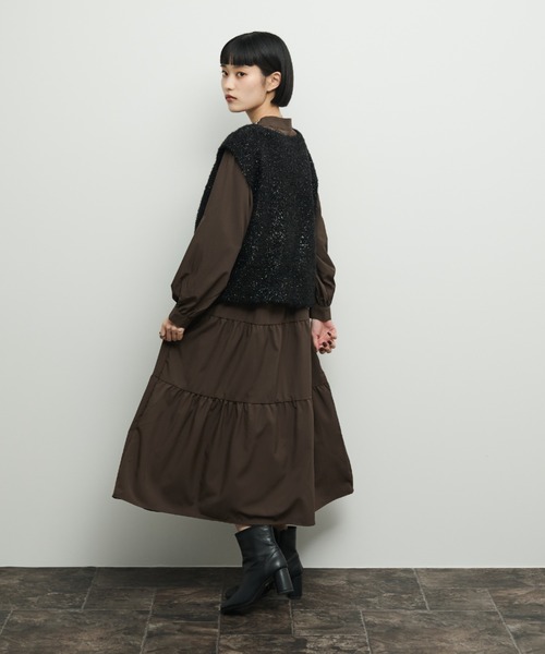 Shelly island（シェリーアイランド）の「ティアードシャツワンピース（シャツワンピース・レディース・ブラウン/ブラック・FREE）」の13枚目の写真