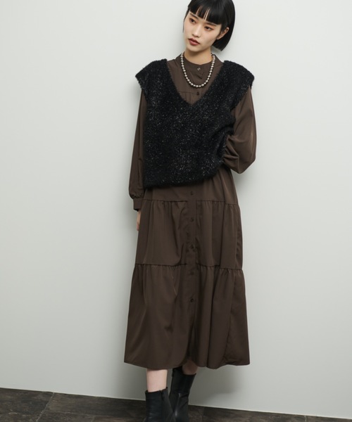 Shelly island（シェリーアイランド）の「ティアードシャツワンピース（シャツワンピース・レディース・ブラウン/ブラック・FREE）」の5枚目の写真