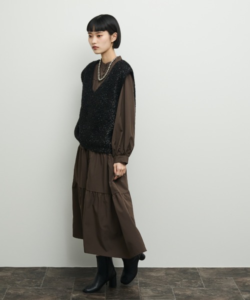 Shelly island（シェリーアイランド）の「ティアードシャツワンピース（シャツワンピース・レディース・ブラウン/ブラック・FREE）」の7枚目の写真