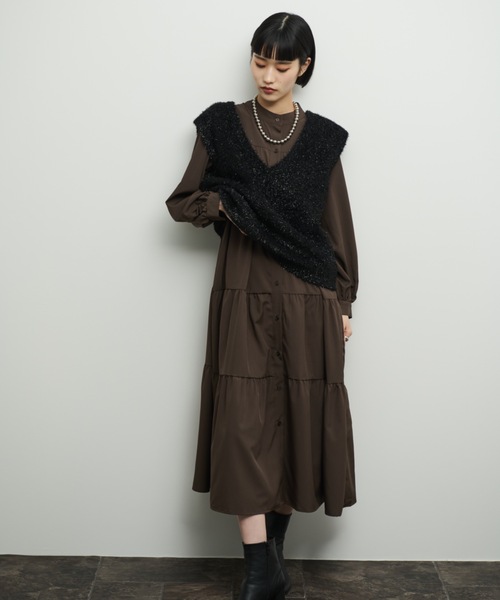 Shelly island（シェリーアイランド）の「ティアードシャツワンピース（シャツワンピース・レディース・ブラウン/ブラック・FREE）」の6枚目の写真