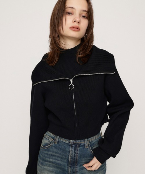 ニット セーター COLLAR ZIP CROP 2P TOPS カラー ジップ クロップ 2ピー トップス レディース SLY（スライ）の「COLLAR ZIP CROP 2P TOPS カラー ジップ