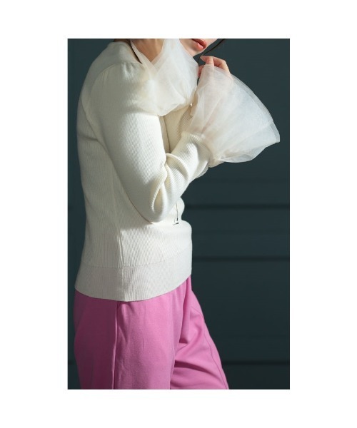 Sawa a la mode（サワアラモード）の「異素材チュールフレア袖リブニット（ニット/セーター・レディース・ベージュ/ブラック/ブルー・FREE）」の9枚目の写真