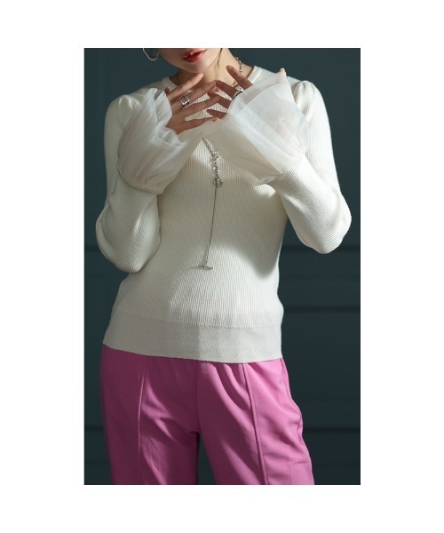 Sawa a la mode（サワアラモード）の「異素材チュールフレア袖リブニット（ニット/セーター・レディース・ベージュ/ブラック/ブルー・FREE）」の10枚目の写真