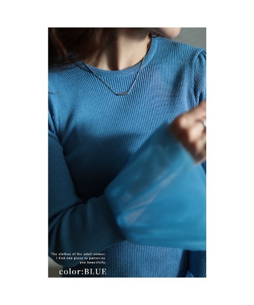 Sawa a la mode（サワアラモード）の「異素材チュールフレア袖リブニット（ニット/セーター・レディース・ベージュ/ブラック/ブルー・FREE）」の11枚目の写真