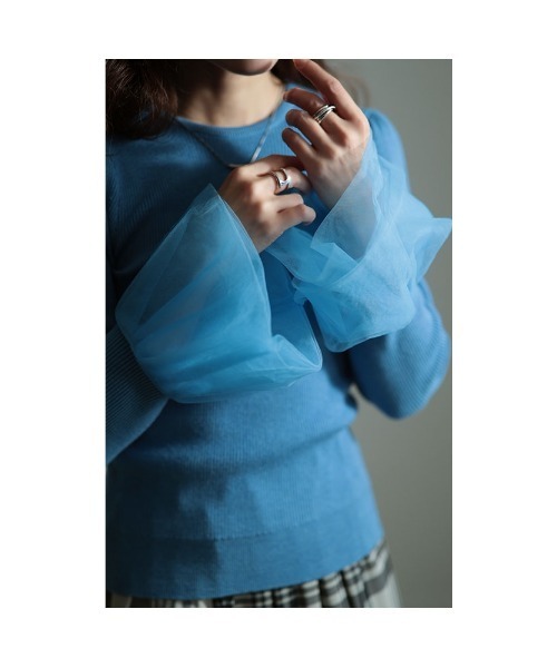 Sawa a la mode（サワアラモード）の「異素材チュールフレア袖リブニット（ニット/セーター・レディース・ベージュ/ブラック/ブルー・FREE）」の15枚目の写真