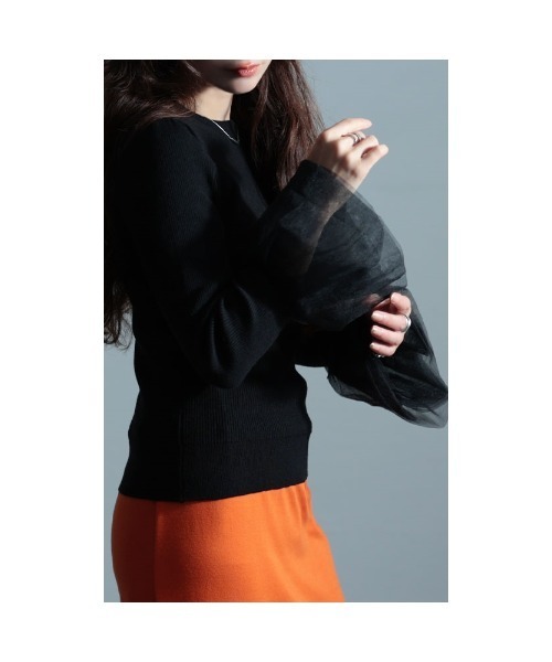 Sawa a la mode（サワアラモード）の「異素材チュールフレア袖リブニット（ニット/セーター・レディース・ベージュ/ブラック/ブルー・FREE）」の22枚目の写真