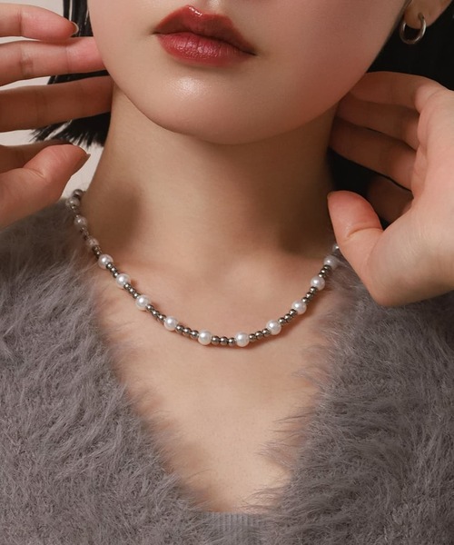 【WEB限定】“MELLOW”パールミックスボールチェーンネックレス/ミディアム/サージカルステンレス（金属アレルギー対応）【LHME / エルエイチエムイー】（ネックレス）｜LHME（エルエイチエムイー） 5,005円