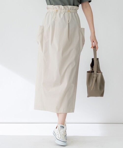 セール】【撥水加工/洗える】ブライトタフタ ドロスト スカート