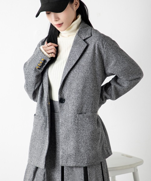 MILLION CARATS（ミリオンカラッツ）の「上品な雰囲気と程よいリラックス感が、大人の余裕を演出する配色ステッチツイードジャケット（その他アウター・レディース・ブラック/グレー/チャコールグレー・FREE）」の8枚目の写真