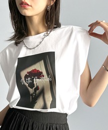 シンプルなのに着映える!お花フォトプリントシルケット加工フレンチスリーブTシャツ