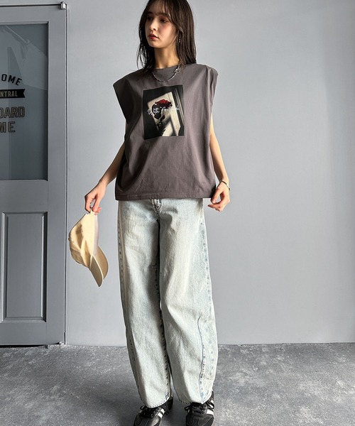 classicalelf（クラシカルエルフ）の「シンプルなのに着映える！お花フォトプリントシルケット加工フレンチスリーブTシャツ（Tシャツ/カットソー・レディース・モーブ系/チャコール/ホワイト・LARGE/MEDIUM/SMALL/X-LARGE）」の18枚目の写真