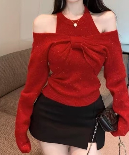 LETee(レティー)の「ラメ入りノースリーブ&トップ ツインニットプルオーバー(ニット/セーター・レディース・ブラック/ホワイト/レッド/ベージュ・FREE)」の7枚目の写真