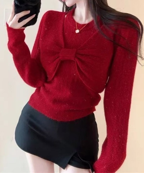 LETee(レティー)の「ラメ入りノースリーブ&トップ ツインニットプルオーバー(ニット/セーター・レディース・ブラック/ホワイト/レッド/ベージュ・FREE)」の8枚目の写真