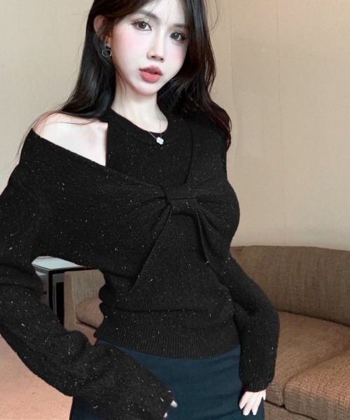 LETee(レティー)の「ラメ入りノースリーブ&トップ ツインニットプルオーバー(ニット/セーター・レディース・ブラック/ホワイト/レッド/ベージュ・FREE)」の9枚目の写真