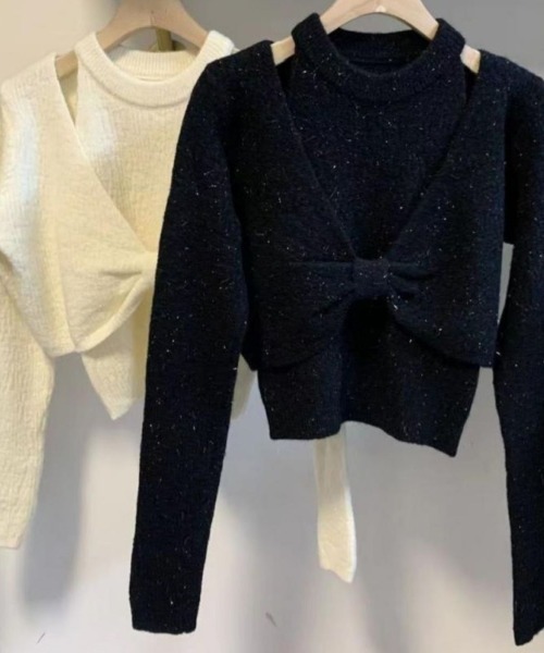 LETee(レティー)の「ラメ入りノースリーブ&トップ ツインニットプルオーバー(ニット/セーター・レディース・ブラック/ホワイト/レッド/ベージュ・FREE)」の13枚目の写真
