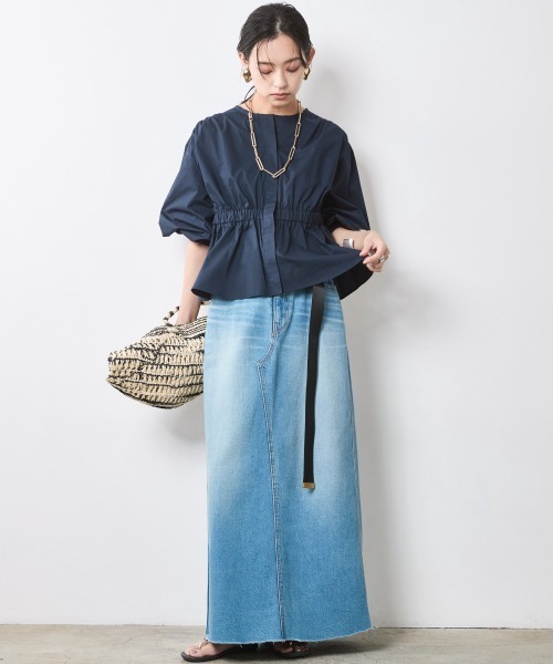 CHIC STYLE(シックスタイル)の「パフスリーブギャザーブラウス<大きいサイズ有>シックスタイル(シャツ/ブラウス・レディース・オフホワイト/ネイビー・L/M/5L/4L/3L/LL)」の5枚目の写真