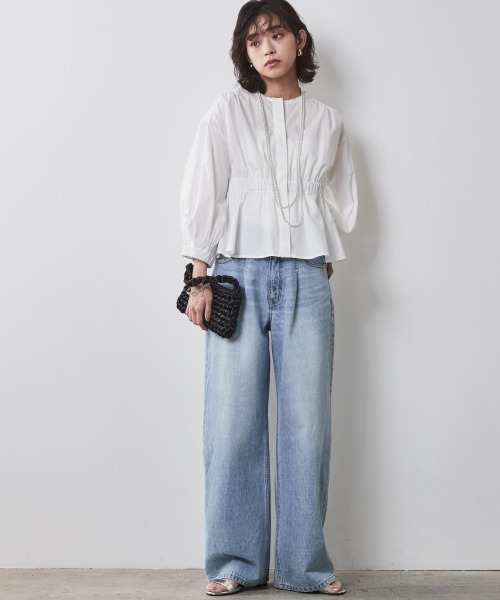 CHIC STYLE(シックスタイル)の「パフスリーブギャザーブラウス<大きいサイズ有>シックスタイル(シャツ/ブラウス・レディース・オフホワイト/ネイビー・L/M/5L/4L/3L/LL)」の7枚目の写真