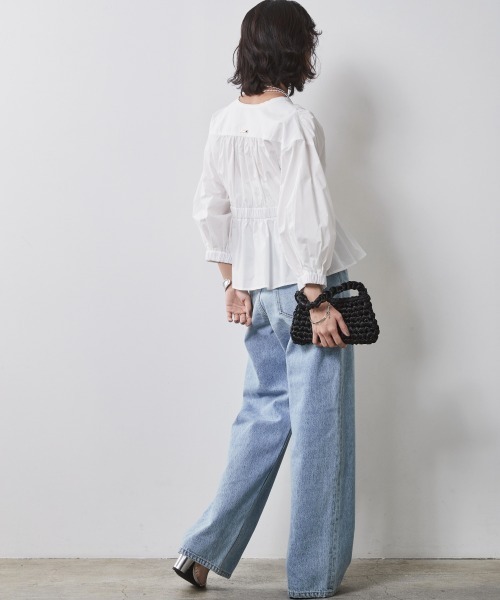 CHIC STYLE(シックスタイル)の「パフスリーブギャザーブラウス<大きいサイズ有>シックスタイル(シャツ/ブラウス・レディース・オフホワイト/ネイビー・L/M/5L/4L/3L/LL)」の8枚目の写真