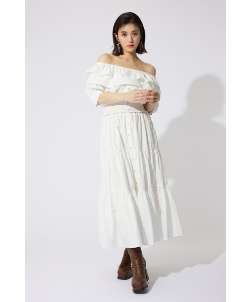 rienda - きらきら　新品未使用　リエンダスエルタ　セットアップ セール】センターボタンデザインティアードフレアスカート 夏服