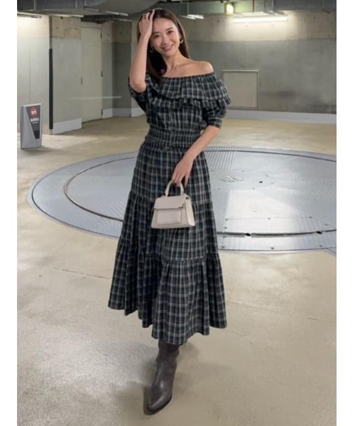 rienda(リエンダ)の「センターボタンデザインティアードフレアスカート 夏服 セットアップ可能(スカート・レディース・ホワイト/ブラック系その他/パープル系その他・FREE)」の22枚目の写真