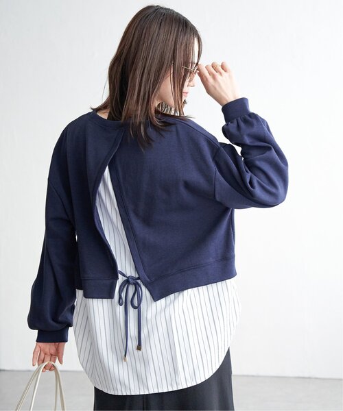 ikka(イッカ)の「ポンチ切り替えレイヤードプルオーバー(Tシャツ/カットソー・レディース・ベージュ/ネイビー/ミント・M/L/S)」の11枚目の写真