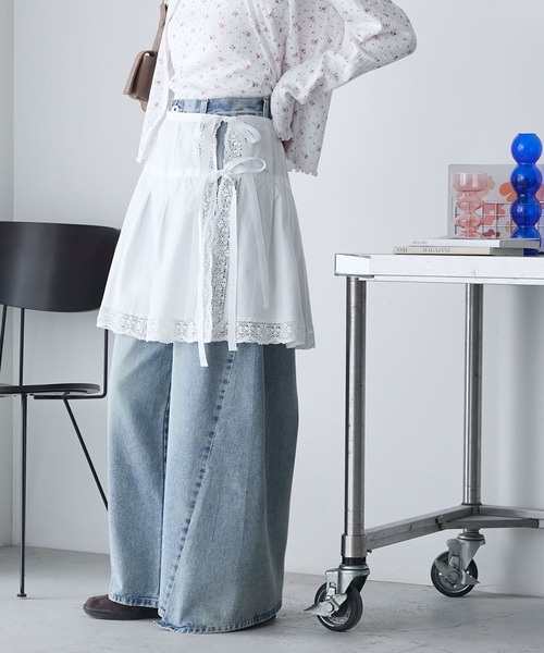 forksy.(フォルクシー)の「【forksy.】裾レース プリーツ ラップスカート(スカート・レディース・ブラック/オフホワイト・FREE)」の5枚目の写真