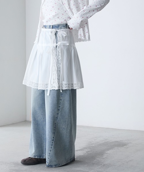 forksy.(フォルクシー)の「【forksy.】裾レース プリーツ ラップスカート(スカート・レディース・ブラック/オフホワイト・FREE)」の7枚目の写真