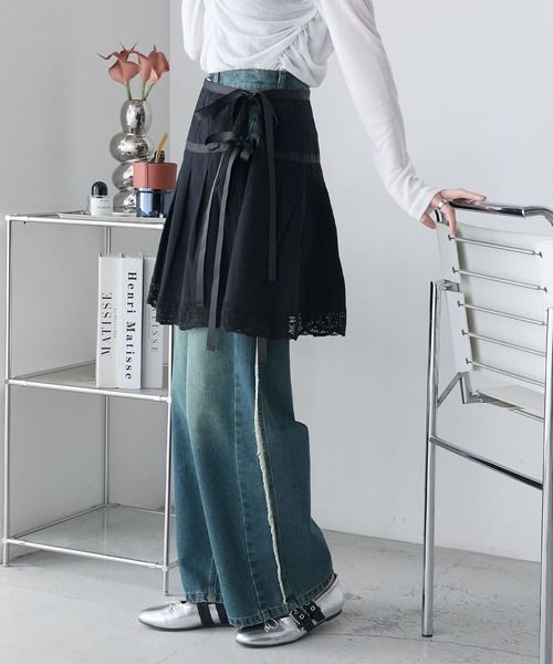 forksy.(フォルクシー)の「【forksy.】裾レース プリーツ ラップスカート(スカート・レディース・ブラック/オフホワイト・FREE)」の14枚目の写真