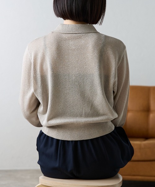 ap retro（アプレトロ）の「ラメシアーポロニット / シアーニット《動画あり》（ニット/セーター・レディース・グリーン/オフホワイト/ベージュ/ネイビー・FREE）」の13枚目の写真