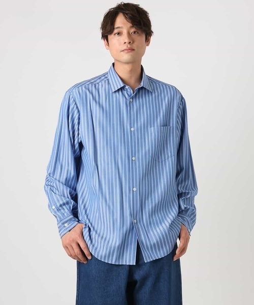 a.v.v(アーヴェヴェ)の「【イージーケア】カラーストライプワイドシルエットシャツ(シャツ/ブラウス・メンズ・ブルー/グリーン・46/48)」の1枚目の写真