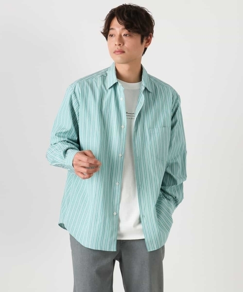 a.v.v(アーヴェヴェ)の「【イージーケア】カラーストライプワイドシルエットシャツ(シャツ/ブラウス・メンズ・ブルー/グリーン・46/48)」の5枚目の写真