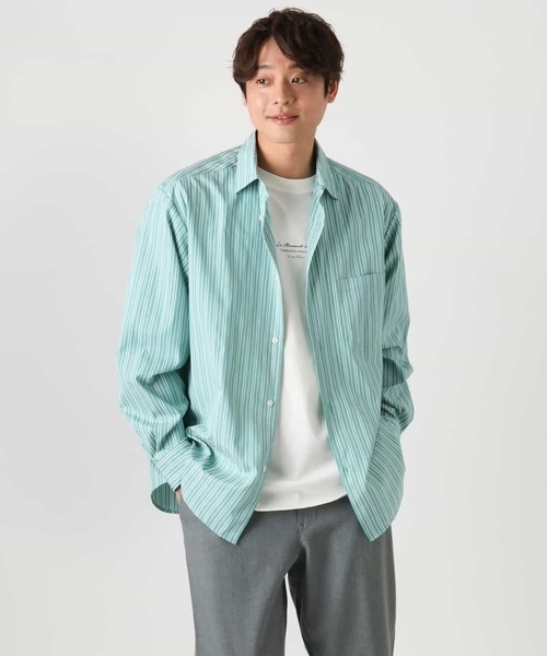 a.v.v(アーヴェヴェ)の「【イージーケア】カラーストライプワイドシルエットシャツ(シャツ/ブラウス・メンズ・ブルー/グリーン・46/48)」の6枚目の写真